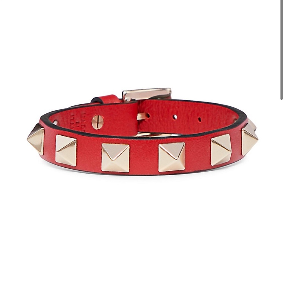Valentino Red Leather Stud Bracelet